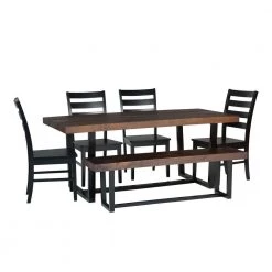 6-Piece Mahogany/Black Farmhouse Dining Set Seats 6 by Welwick Designs