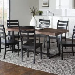 7-Piece Mahogany/Black Farmhouse Dining Set Seats 6 by Welwick Designs -Deals Welwick Designs Store mahogany black welwick designs dining room sets hd9421 31 1000