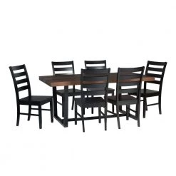 7-Piece Mahogany/Black Farmhouse Dining Set Seats 6 by Welwick Designs