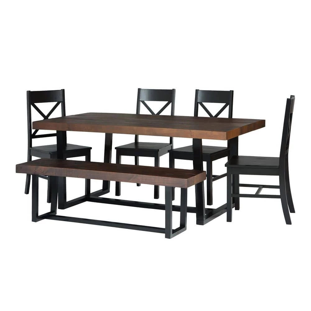6-Piece Meridian Mahogany/Black Farmhouse Dining Set Seats 6 by Welwick Designs 3 6-Piece Meridian Mahogany/Black Farmhouse Dining Set Seats 6 by Welwick Designs - Image 3