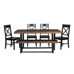 6-Piece Meridian Mahogany/Black Farmhouse Dining Set Seats 6 by Welwick Designs