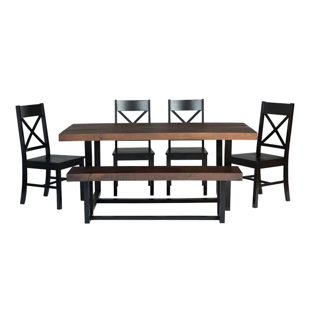 6-Piece Meridian Mahogany/Black Farmhouse Dining Set Seats 6 by Welwick Designs 1 6-Piece Meridian Mahogany/Black Farmhouse Dining Set Seats 6 by Welwick Designs
