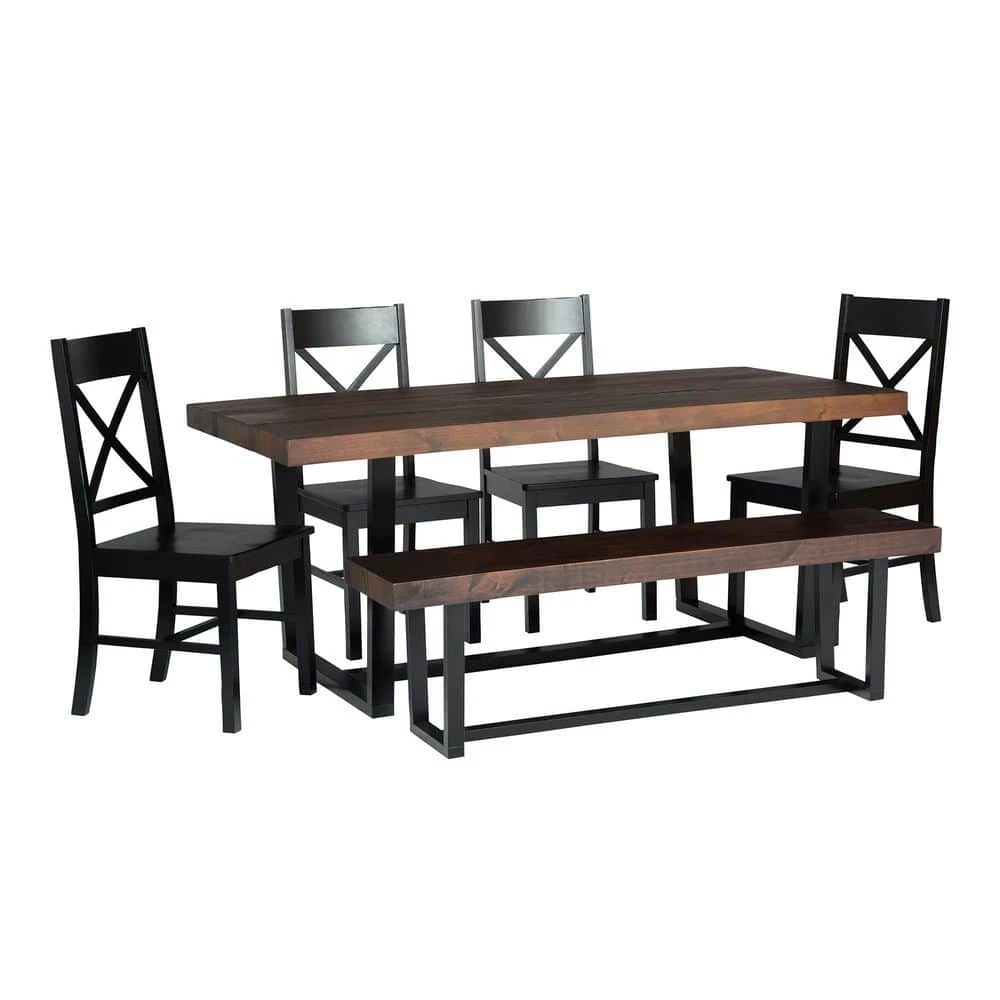 6-Piece Meridian Mahogany/Black Farmhouse Dining Set Seats 6 by Welwick Designs 2 6-Piece Meridian Mahogany/Black Farmhouse Dining Set Seats 6 by Welwick Designs - Image 2