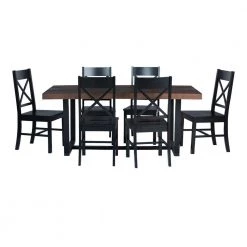 7-Piece Meridian Mahogany/Black Farmhouse Dining Set Seats 6 by Welwick Designs