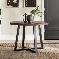 42 in. Round Mahogany/Black Solid-Wood Top and Frame Rustic Dining Table (Seats 4) by Welwick Designs -Deals Welwick Designs Store mahogany black welwick designs kitchen dining tables hd9406 c3 1000