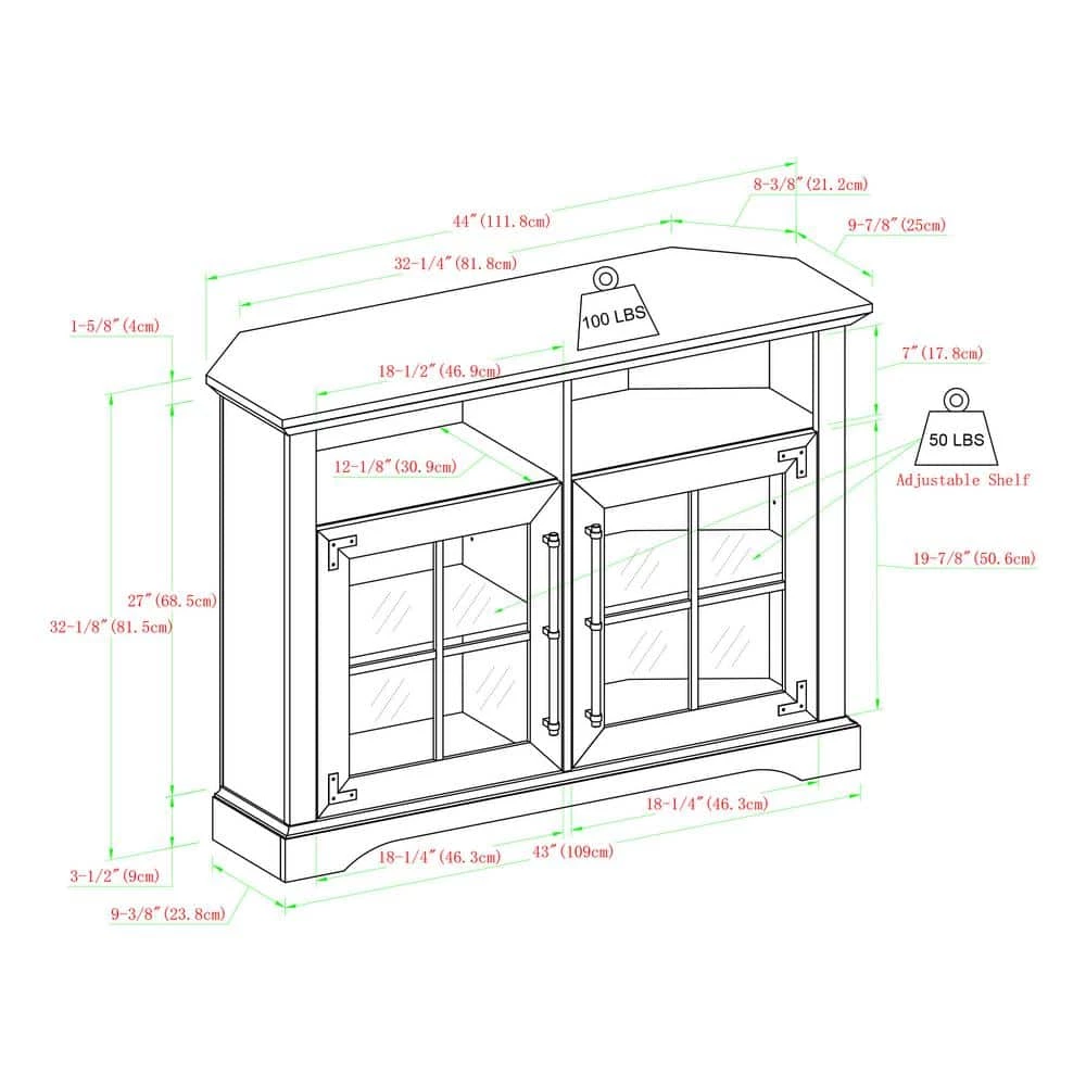 44 in. Natural Walnut Wood and Glass Transitional Farmhouse Window Pane Door Corner TV Stand Fits TVs up to 50 in. by Welwick Designs 3 44 in. Natural Walnut Wood and Glass Transitional Farmhouse Window Pane Door Corner TV Stand Fits TVs up to 50 in. by Welwick Designs - Image 3