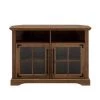44 in. Natural Walnut Wood and Glass Transitional Farmhouse Window Pane Door Corner TV Stand Fits TVs up to 50 in. by Welwick Designs