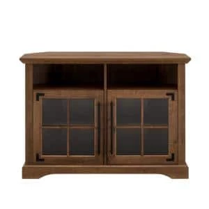 44 in. Natural Walnut Wood and Glass Transitional Farmhouse Window Pane Door Corner TV Stand Fits TVs up to 50 in. by Welwick Designs 1 44 in. Natural Walnut Wood and Glass Transitional Farmhouse Window Pane Door Corner TV Stand Fits TVs up to 50 in. by Welwick Designs