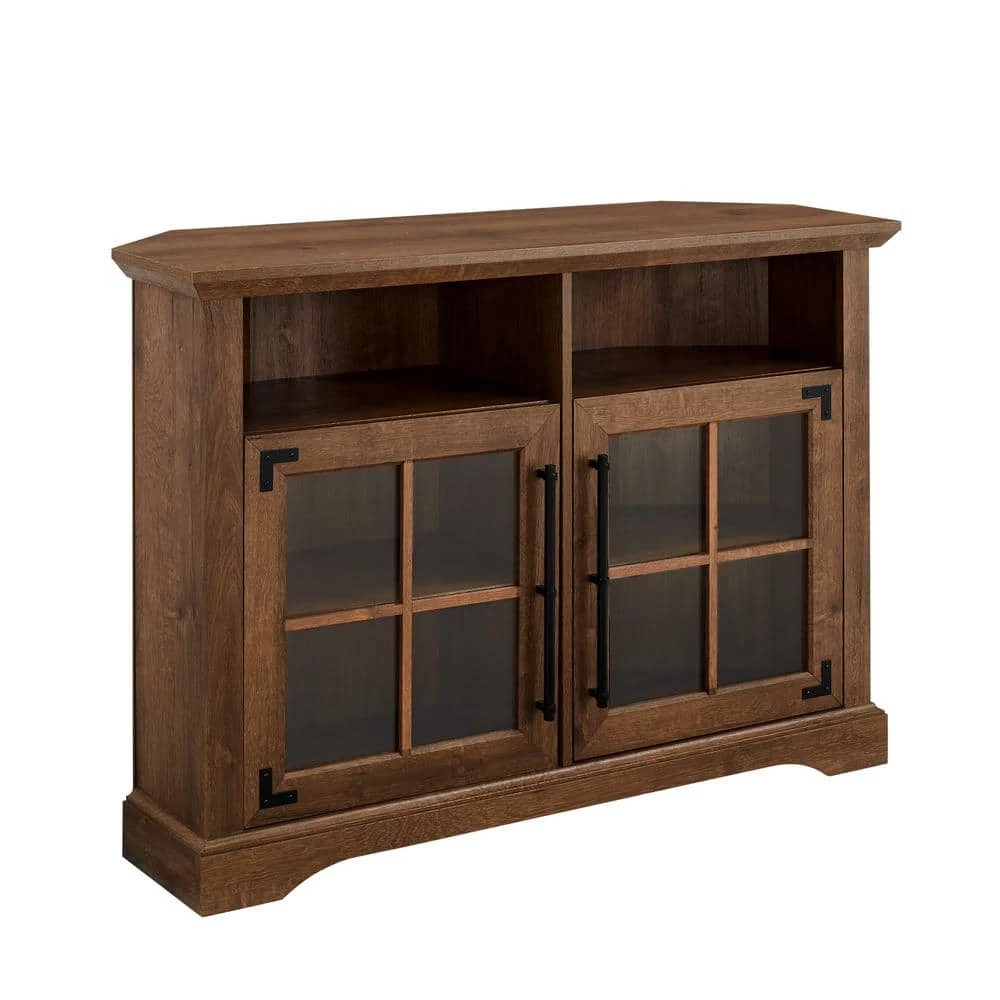 44 in. Natural Walnut Wood and Glass Transitional Farmhouse Window Pane Door Corner TV Stand Fits TVs up to 50 in. by Welwick Designs 6 44 in. Natural Walnut Wood and Glass Transitional Farmhouse Window Pane Door Corner TV Stand Fits TVs up to 50 in. by Welwick Designs - Image 6
