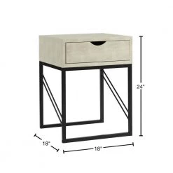 18 in. off White Faux Shagreen Wood and Metal Modern Glam 1-Drawer Side Table by Welwick Designs -Deals Welwick Designs Store off white welwick designs end side tables hd8800 40 1000