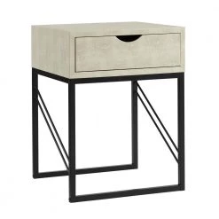 18 in. off White Faux Shagreen Wood and Metal Modern Glam 1-Drawer Side Table by Welwick Designs -Deals Welwick Designs Store off white welwick designs end side tables hd8800 66 1000