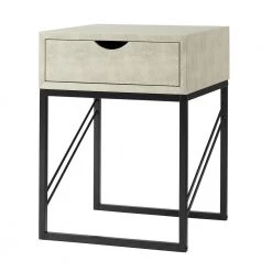 18 in. off White Faux Shagreen Wood and Metal Modern Glam 1-Drawer Side Table by Welwick Designs -Deals Welwick Designs Store off white welwick designs end side tables hd8800 a0 1000