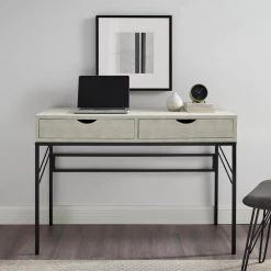 44 in. Rectangular Off White Faux Shagreen Wood and Metal 2-Drawer Writing Desk by Welwick Designs -Deals Welwick Designs Store off white welwick designs writing desks hd8677 31 1000