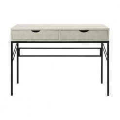 44 in. Rectangular Off White Faux Shagreen Wood and Metal 2-Drawer Writing Desk by Welwick Designs -Deals Welwick Designs Store off white welwick designs writing desks hd8677 c3 1000