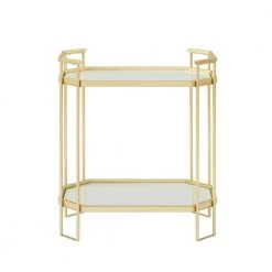 Pale Gold Metal and Mirrors Modern Glam Accent Table by Welwick Designs