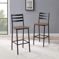 25.5 in. H Reclaimed Barnwood Industrial Slat Back Counter Stools (2-Pack) by Welwick Designs
