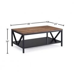 48 in. Brown/Black Large Rectangle Wood Coffee Table with Shelf by Welwick Designs -Deals Welwick Designs Store reclaimed barnwood black welwick designs coffee tables hd8007 40 1000