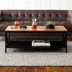 48 in. Brown/Black Large Rectangle Wood Coffee Table with Shelf by Welwick Designs