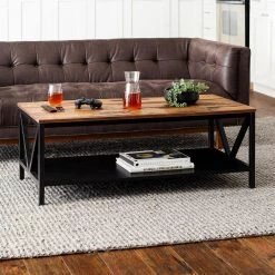 48 in. Brown/Black Large Rectangle Wood Coffee Table with Shelf by Welwick Designs -Deals Welwick Designs Store reclaimed barnwood black welwick designs coffee tables hd8007 a0 1000