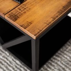 48 in. Brown/Black Large Rectangle Wood Coffee Table with Shelf by Welwick Designs -Deals Welwick Designs Store reclaimed barnwood black welwick designs coffee tables hd8007 c3 1000