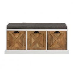 39 in. W. Rustic Oak/Brushed White and Storm Grey Wood Storage Bench with 3-Drawers by Welwick Designs