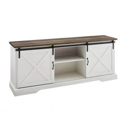 70 in. Reclaimed Barnwood and Brushed White Wood and Metal TV Stand with Sliding X Barn Doors (Max tv size 80 in.) by Welwick Designs -Deals Welwick Designs Store reclaimed barnwood brushed white welwick designs tv stands hd8723 1d 1000