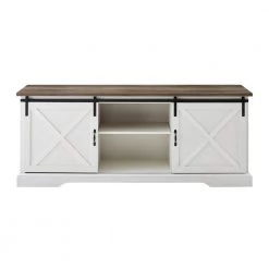 70 in. Reclaimed Barnwood and Brushed White Wood and Metal TV Stand with Sliding X Barn Doors (Max tv size 80 in.) by Welwick Designs -Deals Welwick Designs Store reclaimed barnwood brushed white welwick designs tv stands hd8723 77 1000