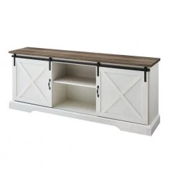 70 in. Reclaimed Barnwood and Brushed White Wood and Metal TV Stand with Sliding X Barn Doors (Max tv size 80 in.) by Welwick Designs -Deals Welwick Designs Store reclaimed barnwood brushed white welwick designs tv stands hd8723 c3 1000