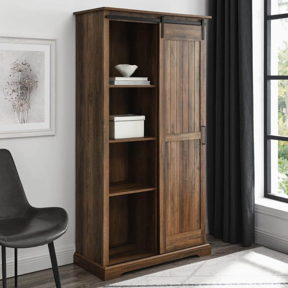 Reclaimed Barnwood and Metal Farmhouse Storage Cabinet with Grooved Sliding Door by Welwick Designs 1 Reclaimed Barnwood and Metal Farmhouse Storage Cabinet with Grooved Sliding Door by Welwick Designs