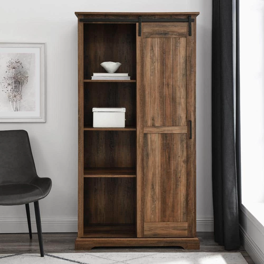 Reclaimed Barnwood and Metal Farmhouse Storage Cabinet with Grooved Sliding Door by Welwick Designs 2 Reclaimed Barnwood and Metal Farmhouse Storage Cabinet with Grooved Sliding Door by Welwick Designs - Image 2