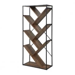 68 in. Reclaimed Barnwood Wood and Metal 6-Shelf V Bookcase with Angled Shelves by Welwick Designs -Deals Welwick Designs Store reclaimed barnwood welwick designs bookcases bookshelves hd8651 1d 1000