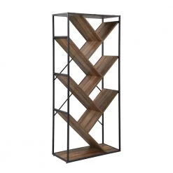 68 in. Reclaimed Barnwood Wood and Metal 6-Shelf V Bookcase with Angled Shelves by Welwick Designs -Deals Welwick Designs Store reclaimed barnwood welwick designs bookcases bookshelves hd8651 77 1000