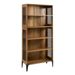 68 in. Reclaimed Barnwood and Metal Mesh Industrial 4-Shelf Standard Bookcase with 3-Adjustable Shelves by Welwick Designs -Deals Welwick Designs Store reclaimed barnwood welwick designs bookcases bookshelves hd8914 a0 1000