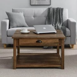 30 in. Reclaimed Barnwood Medium Square Wood Coffee Table with Drawers by Welwick Designs