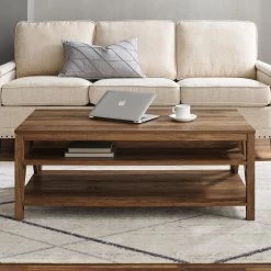 48 in. Reclaimed Barnwood Large Rectangle Wood Coffee Table with Shelf by Welwick Designs