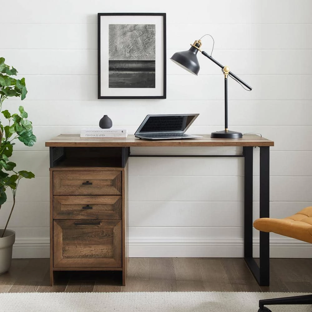 48 in. Rectangular Reclaimed Barnwood Wood and Metal 3-Drawer Computer Desk with Cubby by Welwick Designs 9 48 in. Rectangular Reclaimed Barnwood Wood and Metal 3-Drawer Computer Desk with Cubby by Welwick Designs - Image 9