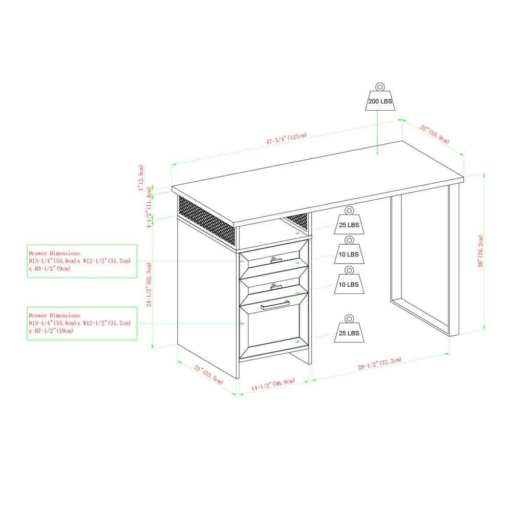 48 in. Rectangular Reclaimed Barnwood Wood and Metal 3-Drawer Computer Desk with Cubby by Welwick Designs 3 48 in. Rectangular Reclaimed Barnwood Wood and Metal 3-Drawer Computer Desk with Cubby by Welwick Designs - Image 3