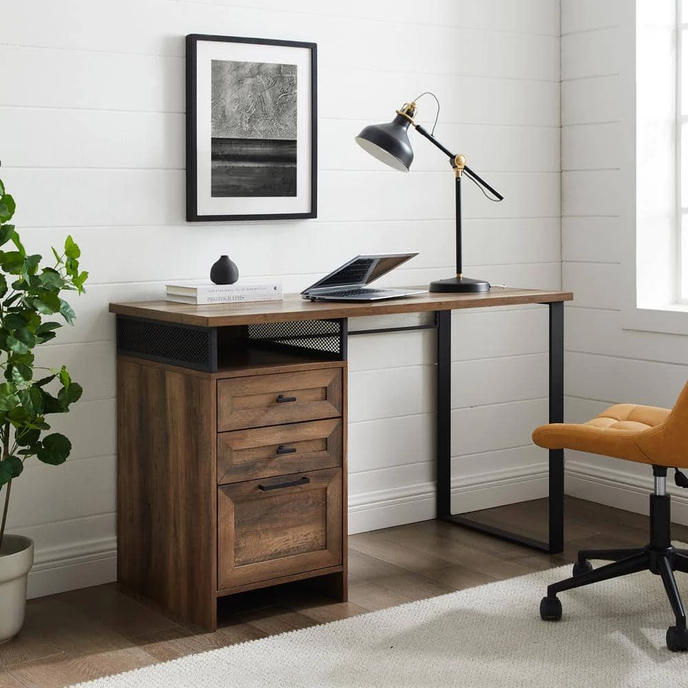 48 in. Rectangular Reclaimed Barnwood Wood and Metal 3-Drawer Computer Desk with Cubby by Welwick Designs 1 48 in. Rectangular Reclaimed Barnwood Wood and Metal 3-Drawer Computer Desk with Cubby by Welwick Designs