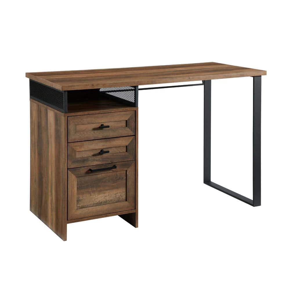 48 in. Rectangular Reclaimed Barnwood Wood and Metal 3-Drawer Computer Desk with Cubby by Welwick Designs 6 48 in. Rectangular Reclaimed Barnwood Wood and Metal 3-Drawer Computer Desk with Cubby by Welwick Designs - Image 6