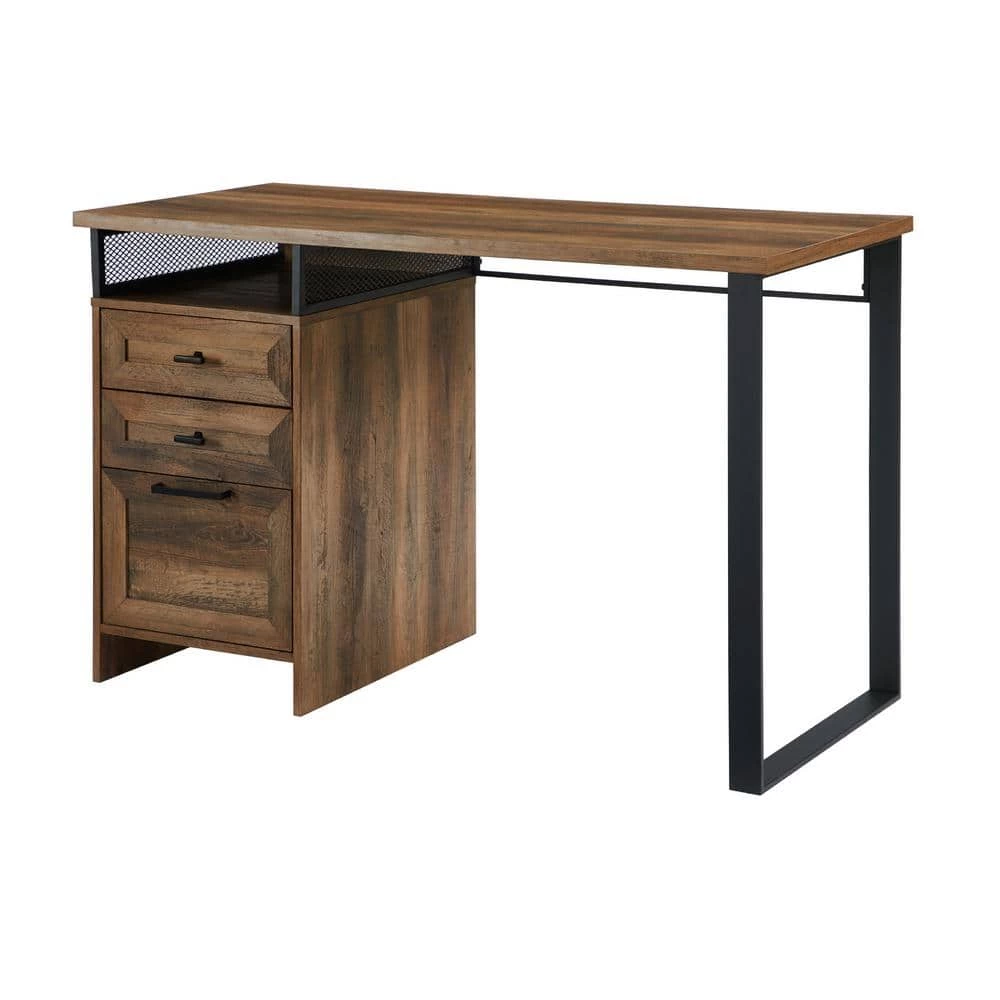 48 in. Rectangular Reclaimed Barnwood Wood and Metal 3-Drawer Computer Desk with Cubby by Welwick Designs 4 48 in. Rectangular Reclaimed Barnwood Wood and Metal 3-Drawer Computer Desk with Cubby by Welwick Designs - Image 4