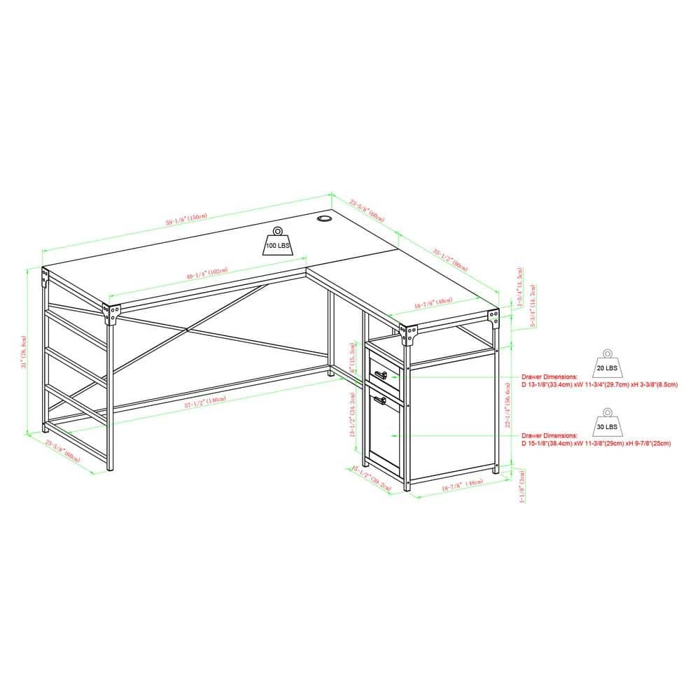 L-Shaped Rustic Oak and Metal Industrial 2-Drawer Computer Desk with File Storage by Welwick Designs 3 L-Shaped Rustic Oak and Metal Industrial 2-Drawer Computer Desk with File Storage by Welwick Designs - Image 3