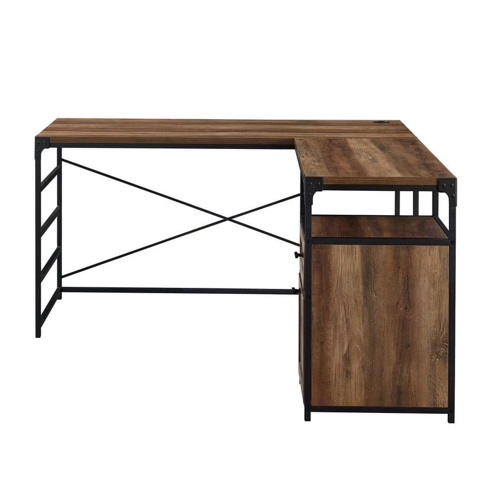 L-Shaped Rustic Oak and Metal Industrial 2-Drawer Computer Desk with File Storage by Welwick Designs 8 L-Shaped Rustic Oak and Metal Industrial 2-Drawer Computer Desk with File Storage by Welwick Designs - Image 8