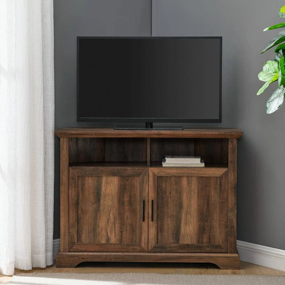 44 in. Reclaimed Barnwood Composite Corner TV Stand Fits TVs Up to 48 in. with Storage Doors by Welwick Designs 2 44 in. Reclaimed Barnwood Composite Corner TV Stand Fits TVs Up to 48 in. with Storage Doors by Welwick Designs - Image 2