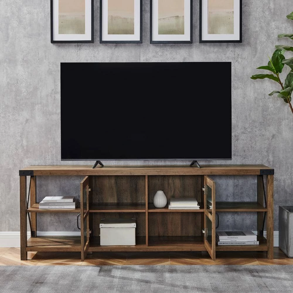70 in. Reclaimed Barnwood Composite TV Stand Fits TVs Up to 78 in. with Storage Doors by Welwick Designs 5 70 in. Reclaimed Barnwood Composite TV Stand Fits TVs Up to 78 in. with Storage Doors by Welwick Designs - Image 5