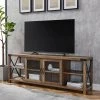 70 in. Reclaimed Barnwood Composite TV Stand Fits TVs Up to 78 in. with Storage Doors by Welwick Designs