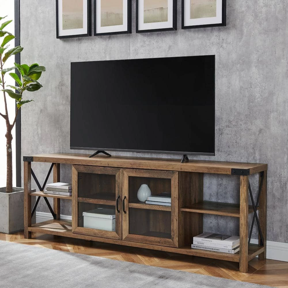 70 in. Reclaimed Barnwood Composite TV Stand Fits TVs Up to 78 in. with Storage Doors by Welwick Designs 1 70 in. Reclaimed Barnwood Composite TV Stand Fits TVs Up to 78 in. with Storage Doors by Welwick Designs