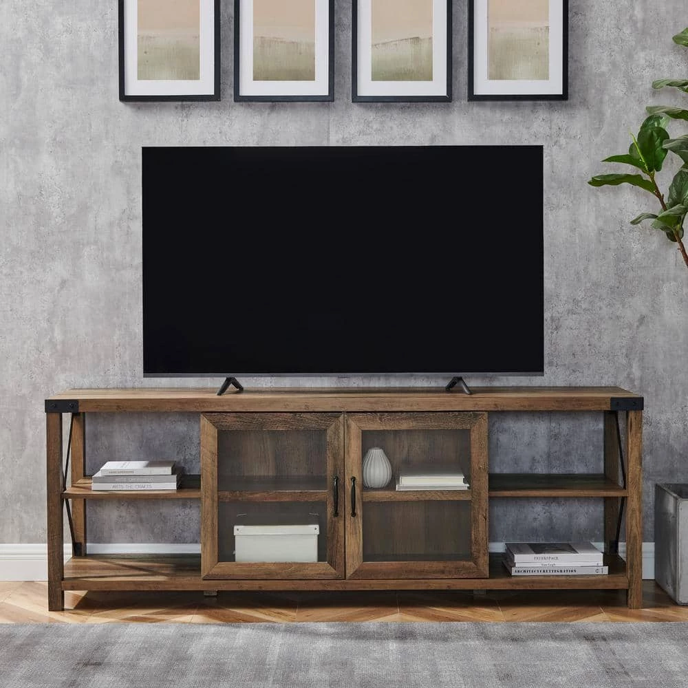 70 in. Reclaimed Barnwood Composite TV Stand Fits TVs Up to 78 in. with Storage Doors by Welwick Designs 2 70 in. Reclaimed Barnwood Composite TV Stand Fits TVs Up to 78 in. with Storage Doors by Welwick Designs - Image 2