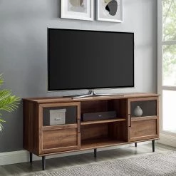 58 in. Reclaimed Barnwood Composite TV Stand Fits TVs Up to 64 in. with Storage Doors by Welwick Designs