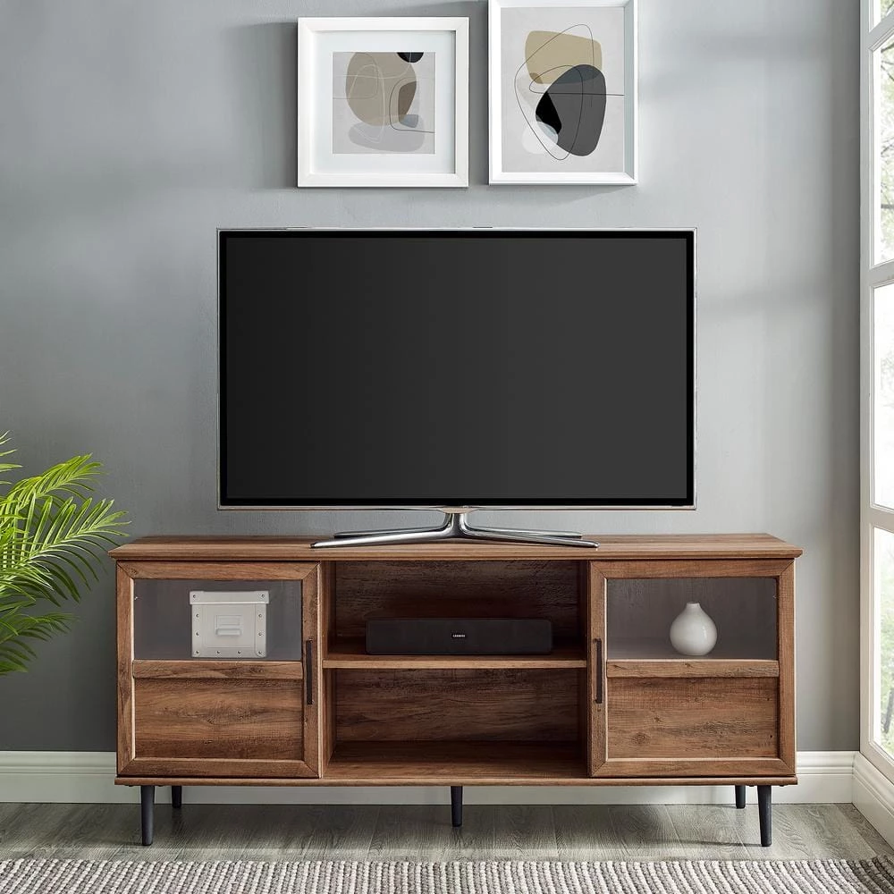 58 in. Reclaimed Barnwood Composite TV Stand Fits TVs Up to 64 in. with Storage Doors by Welwick Designs 2 58 in. Reclaimed Barnwood Composite TV Stand Fits TVs Up to 64 in. with Storage Doors by Welwick Designs - Image 2