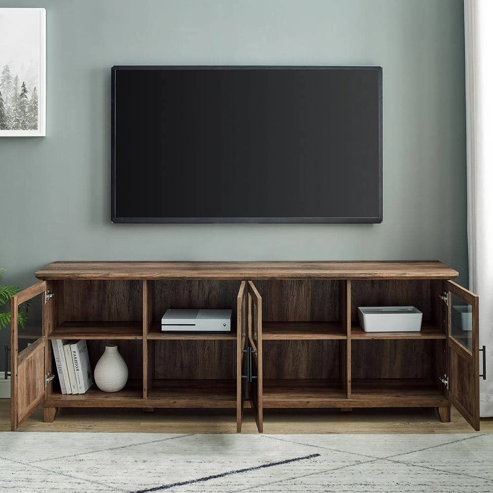 70 in. Reclaimed Barnwood Wood TV Stand with Half Glass Doors (Max tv size 80 in.) by Welwick Designs 5 70 in. Reclaimed Barnwood Wood TV Stand with Half Glass Doors (Max tv size 80 in.) by Welwick Designs - Image 5